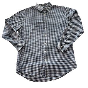 Nordstrom Smart Care Wrinkle Free Cotton Navy‎ Blue Gingham Check Size 16